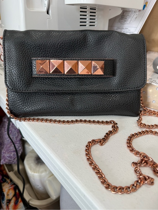 belle sky Handbags - belle sky Black Leather Crossbody with Rose Gold Studs and Chain